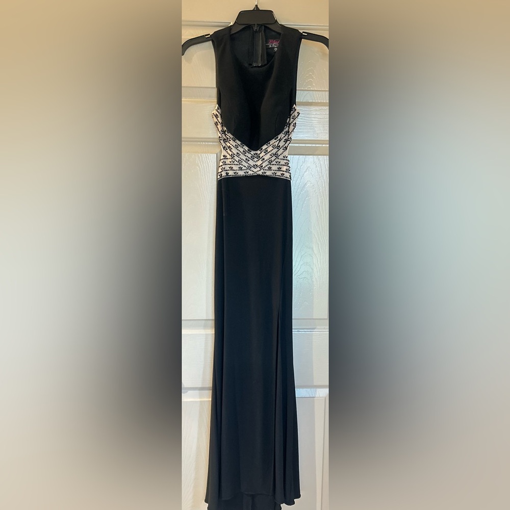 Blondie Nites Black Maxi Dress with Embellished White Waist